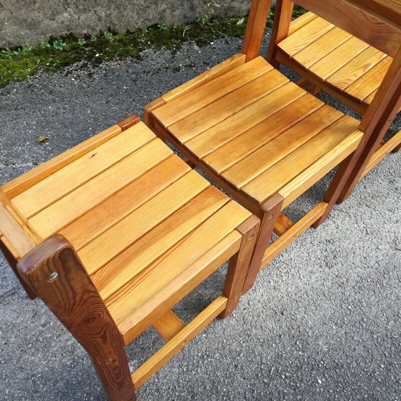 Set of 4 vintage pine chairs French 1970