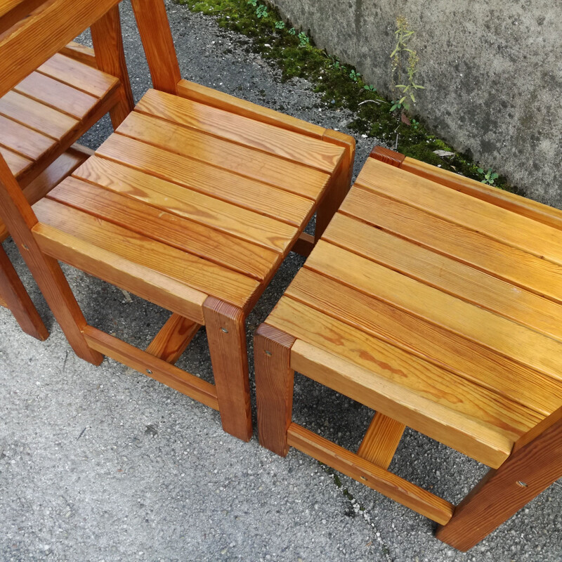 Set of 4 vintage pine chairs French 1970