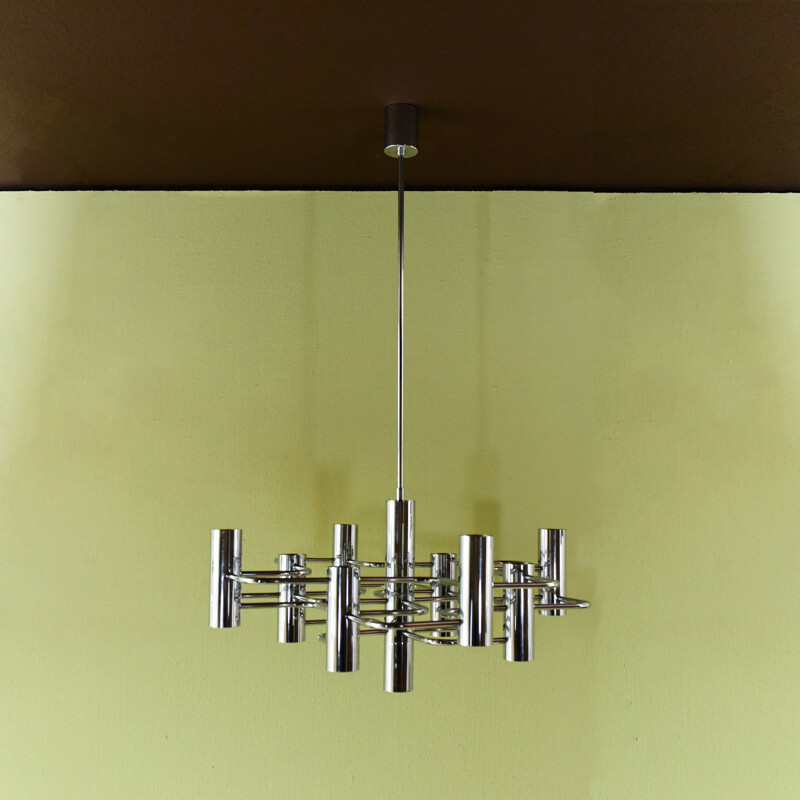 Vintage Chandelier in chrome plated metal Gaetano Sciolari