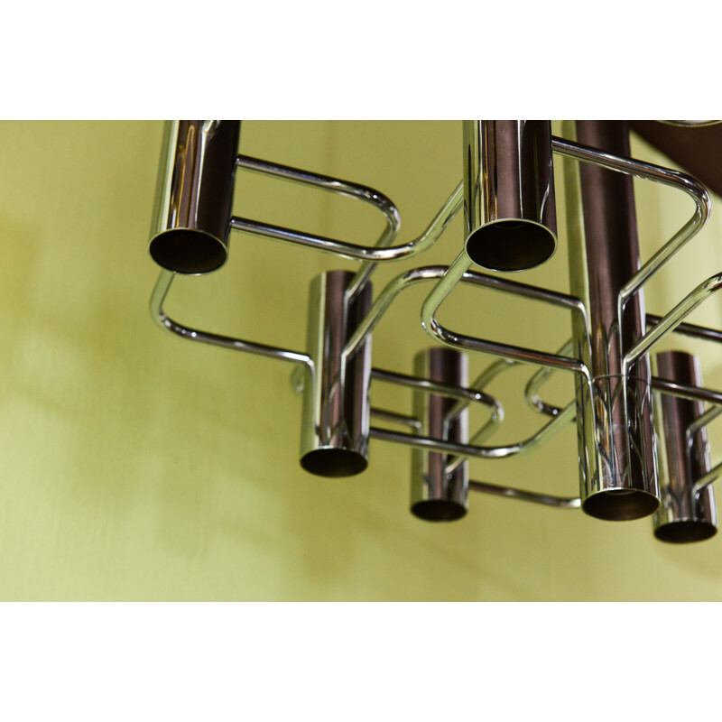 Vintage Chandelier in chrome plated metal Gaetano Sciolari