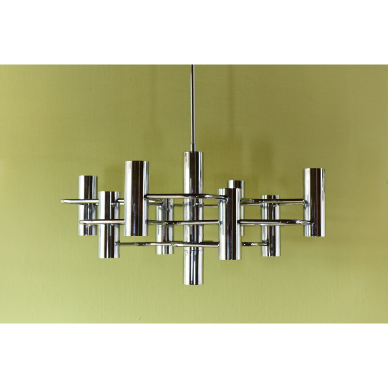 Vintage Chandelier in chrome plated metal Gaetano Sciolari