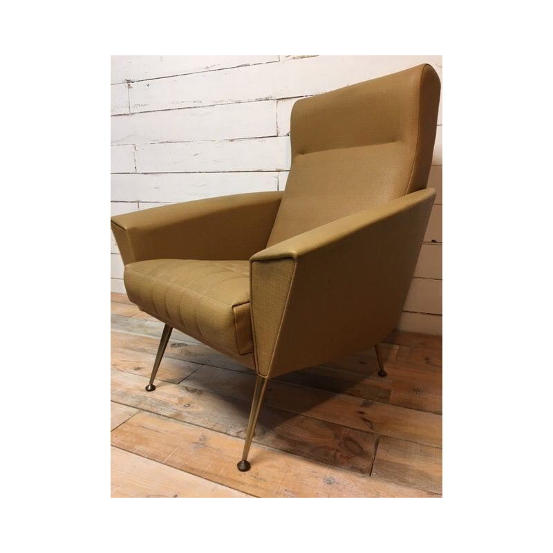 Fauteuil vintage Italien en skai jaune moutarde 1960