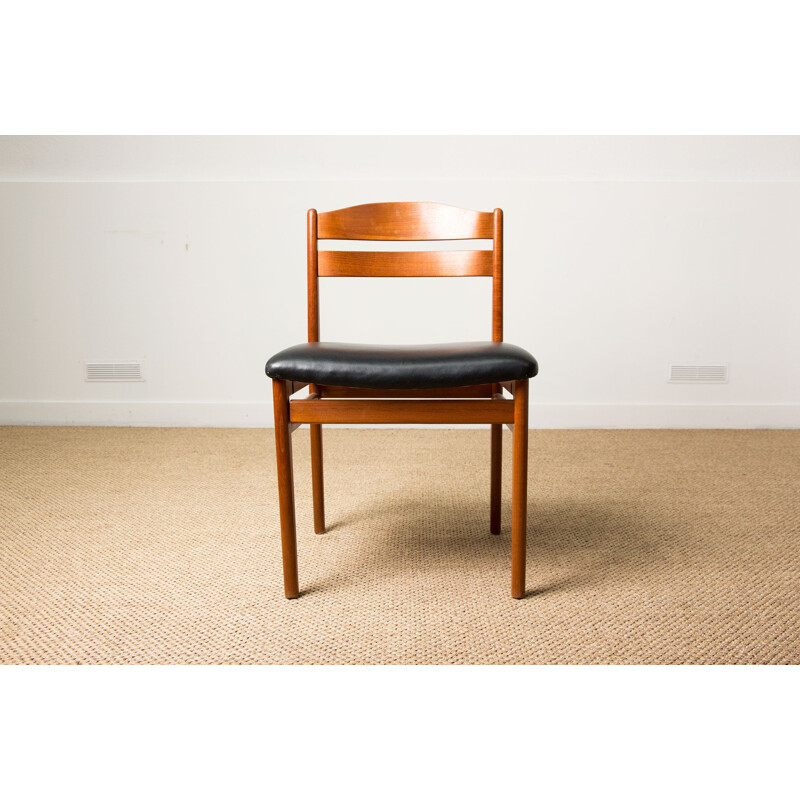 Suite of 6 Vintage Teak and Skai Chairs by Boltinge Stolefabrik Danes 1960