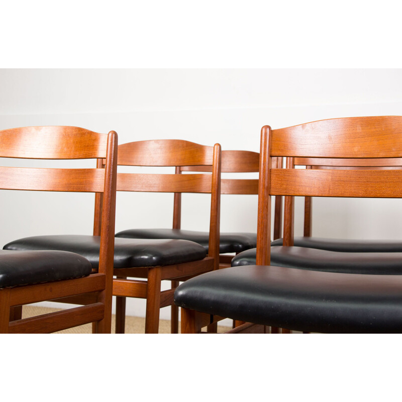 Suite of 6 Vintage Teak and Skai Chairs by Boltinge Stolefabrik Danes 1960