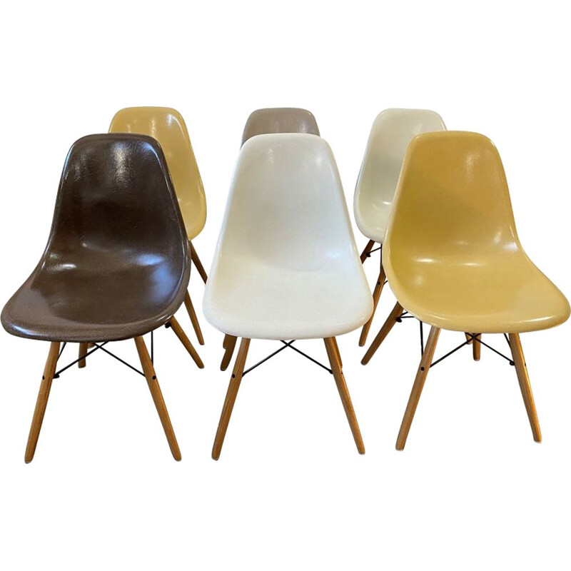 Set of 6 vintage chairs DSW brown greige Eames for Herman Miller 1970