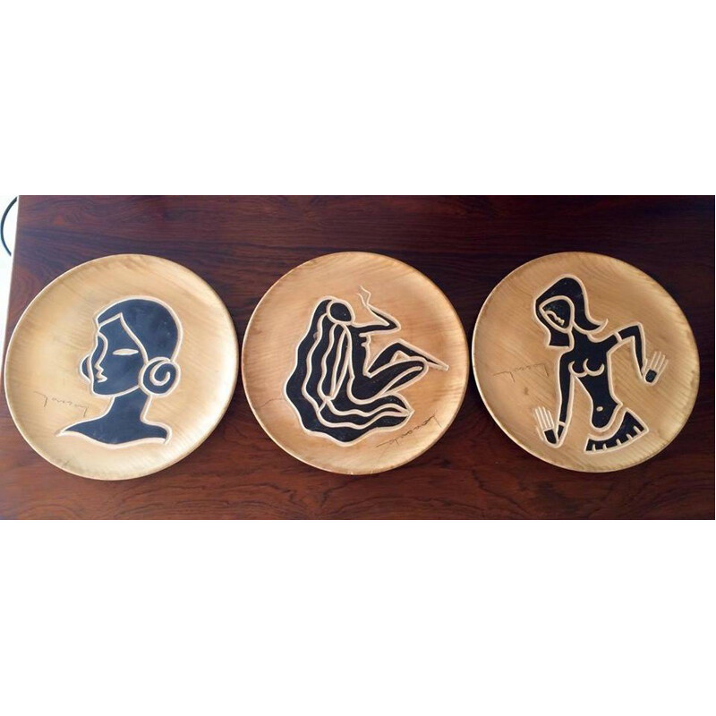 Set of 3 plates in ceramic, Jourdan GRANDJEAN - 1960s