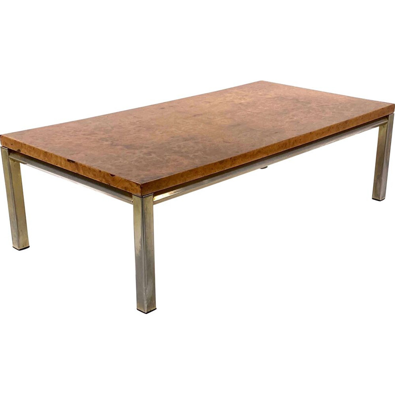 Table basse vintage avec plateau en orme et structure en métal, 1970