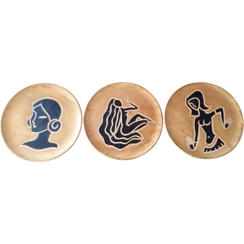 Set of 3 plates in ceramic, Jourdan GRANDJEAN - 1960s