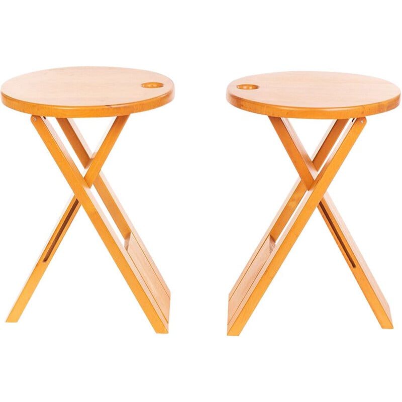 Pair of vintage foldable Roger Tallon stools for Sentou France, 1970