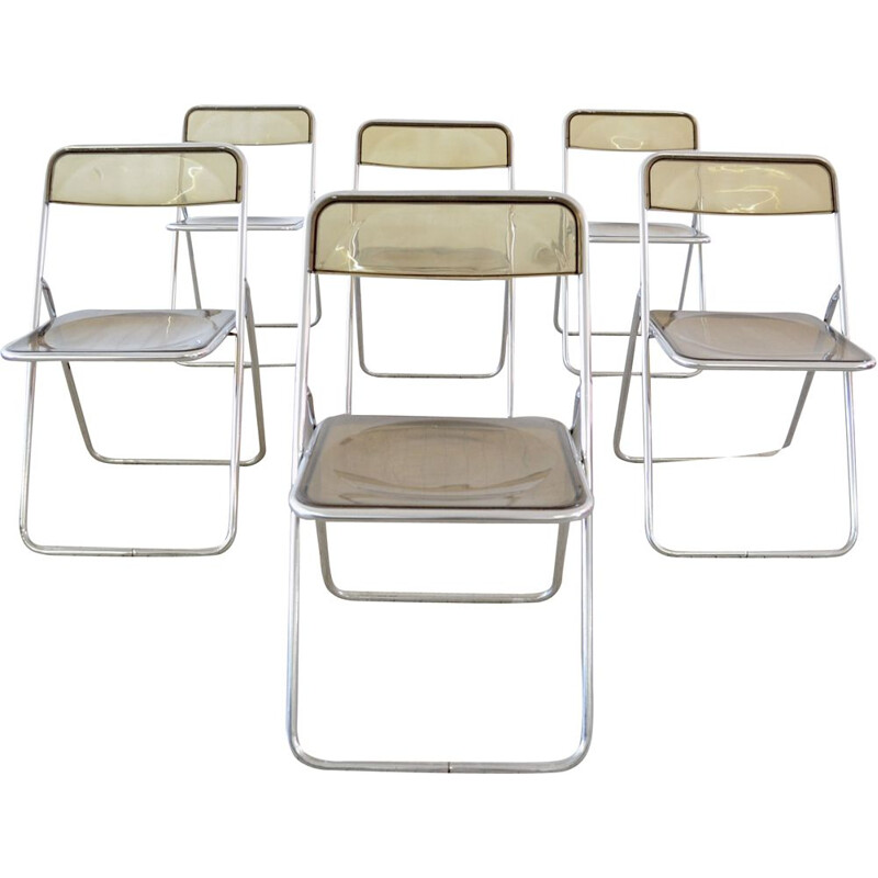 Set of 6 vintage transparent and chrome space age folding chairs