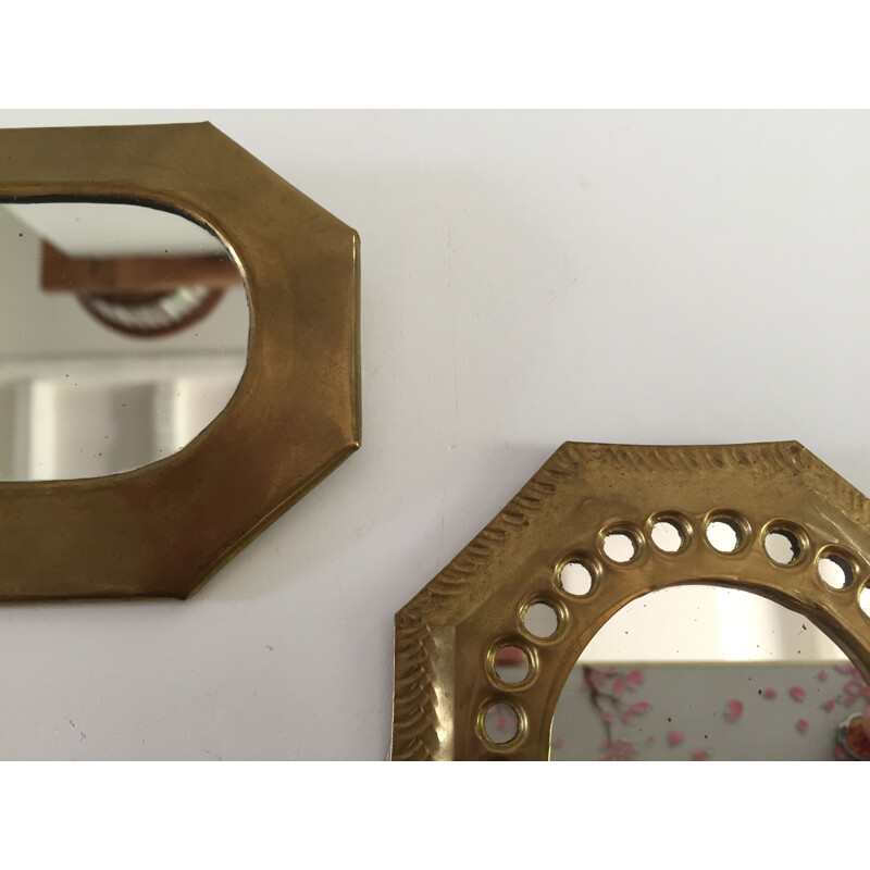 Duo of 2 Small Vintage Mirrors Brass