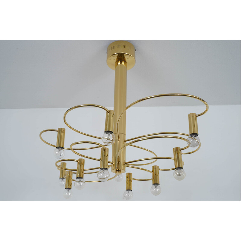 Gold-plated vintage ceiling lamp by Gaetano Sciolari