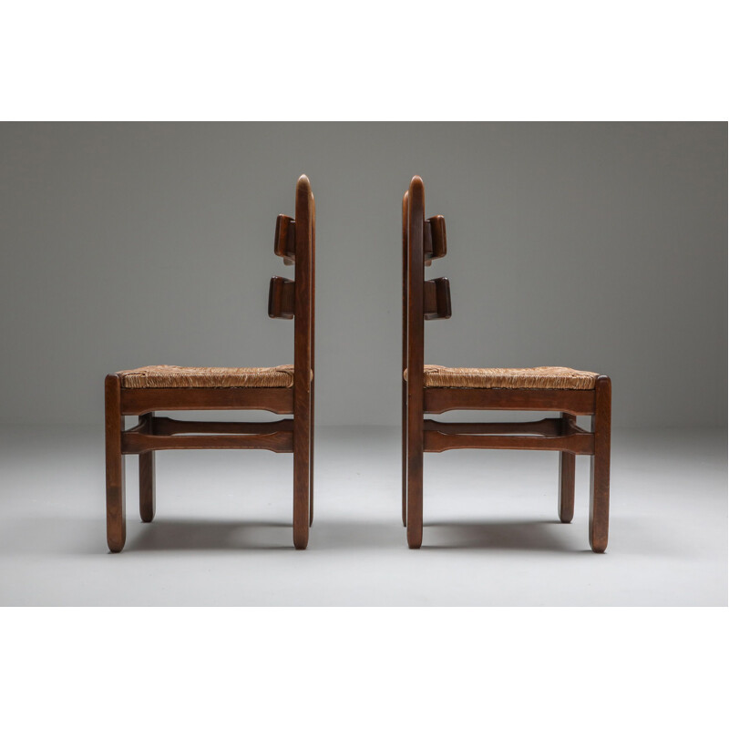 Ensemble de 4 chaises modernes rustiques en chêne et en corde 1930