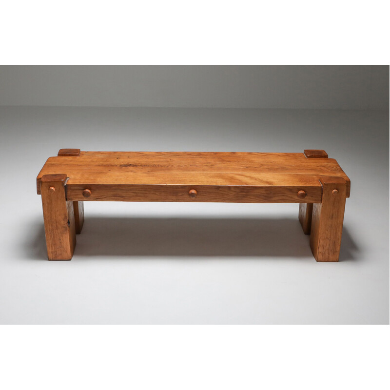 Vintage Rustic Rectangular Coffee Table in Solid Oak 1960s