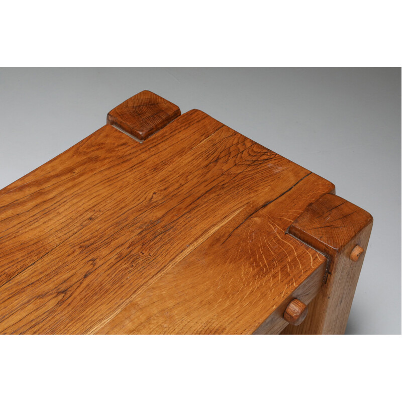 Table basse vintage rectangulaire rustique en chêne massif 1960