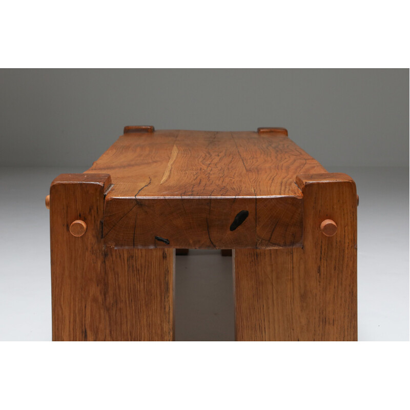 Table basse vintage rectangulaire rustique en chêne massif 1960