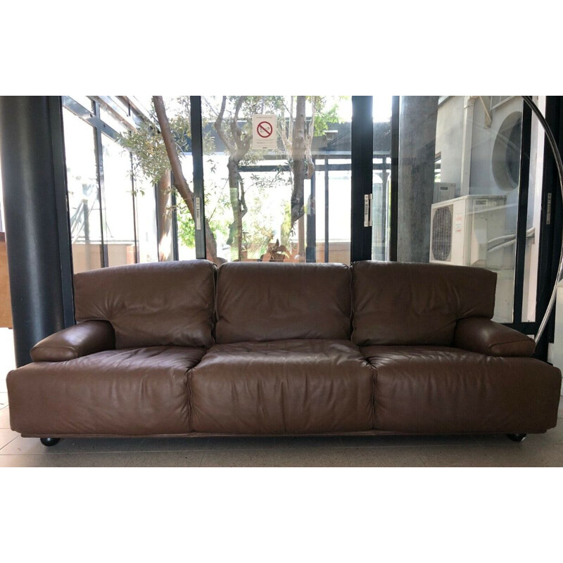 Vintage 3-seater brown leather sofa Brunati 1980