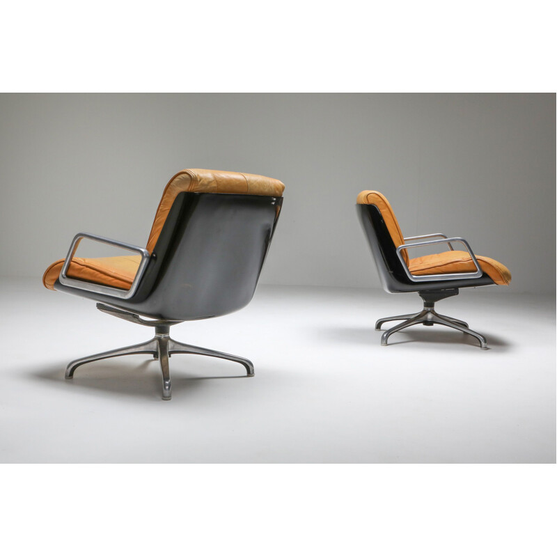 Vintage  Leather Lounge Chairs Saporiti Cognac 1970s