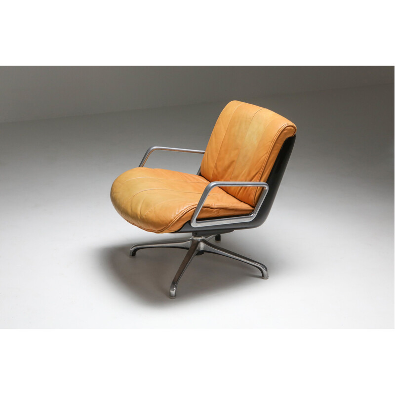 Vintage  Leather Lounge Chairs Saporiti Cognac 1970s