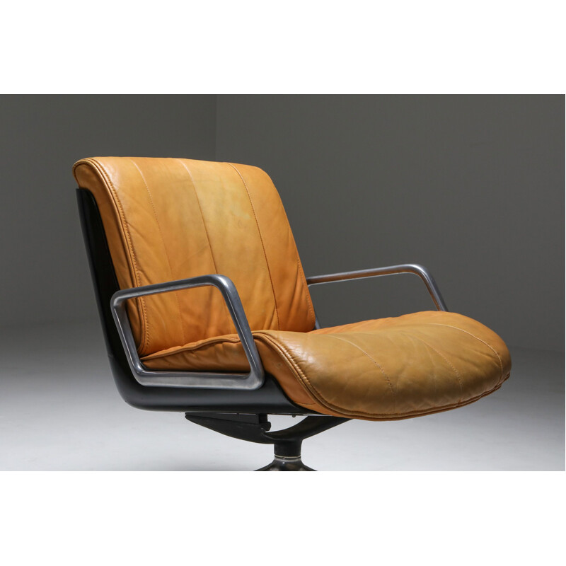 Vintage  Leather Lounge Chairs Saporiti Cognac 1970s