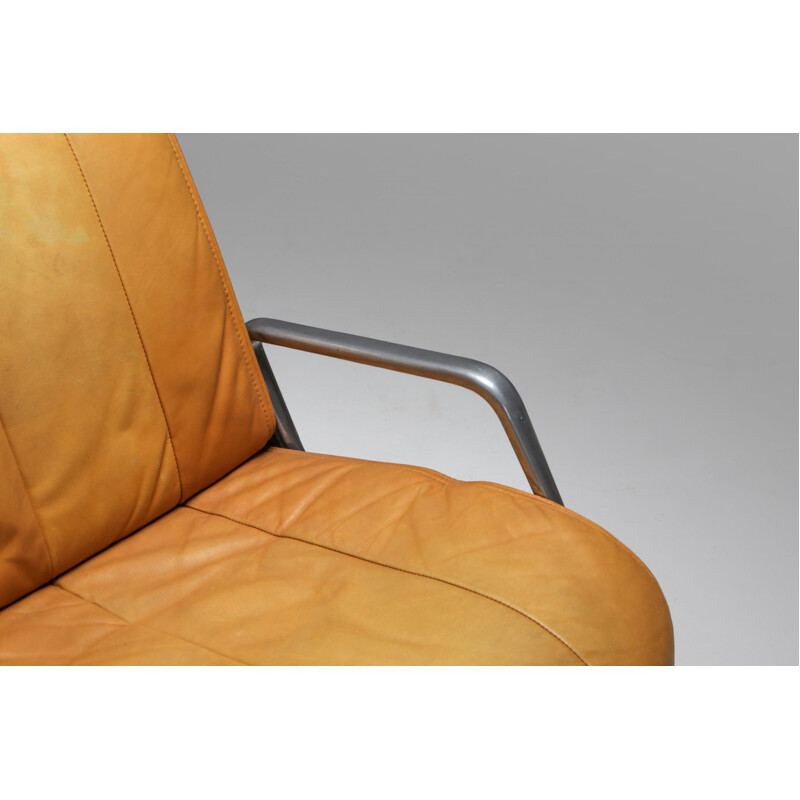 Vintage  Leather Lounge Chairs Saporiti Cognac 1970s