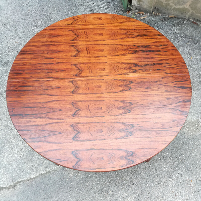 Vintage rosewood extensible round table 1960