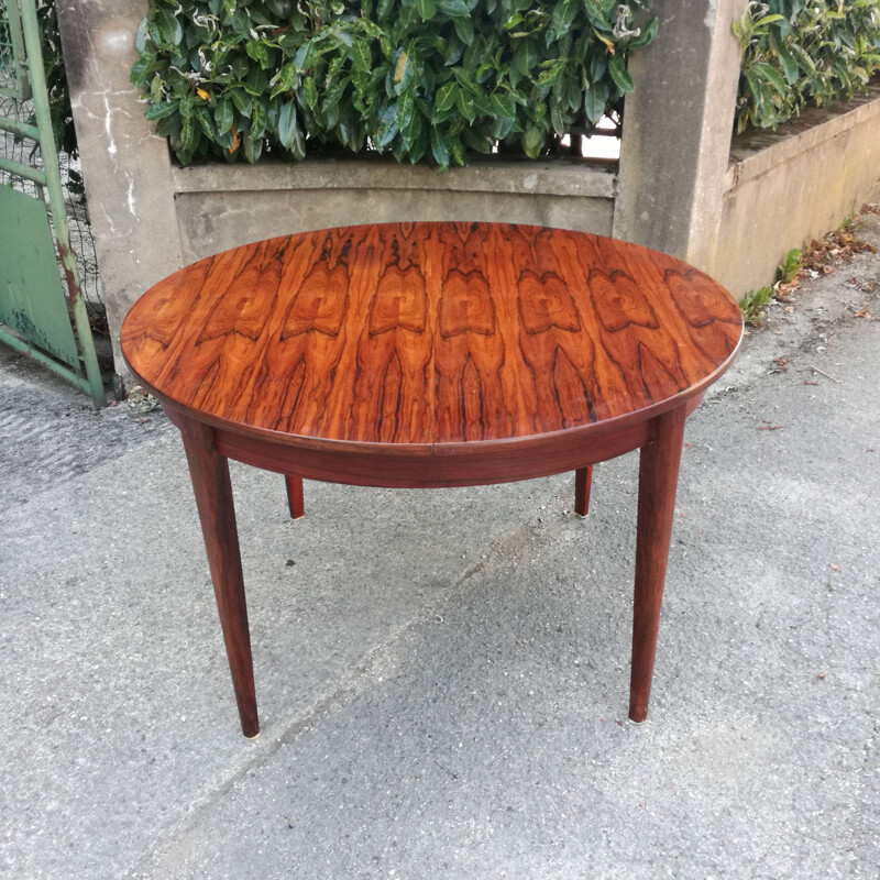 Vintage rosewood extensible round table 1960