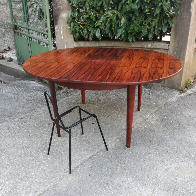 Vintage rosewood extensible round table 1960