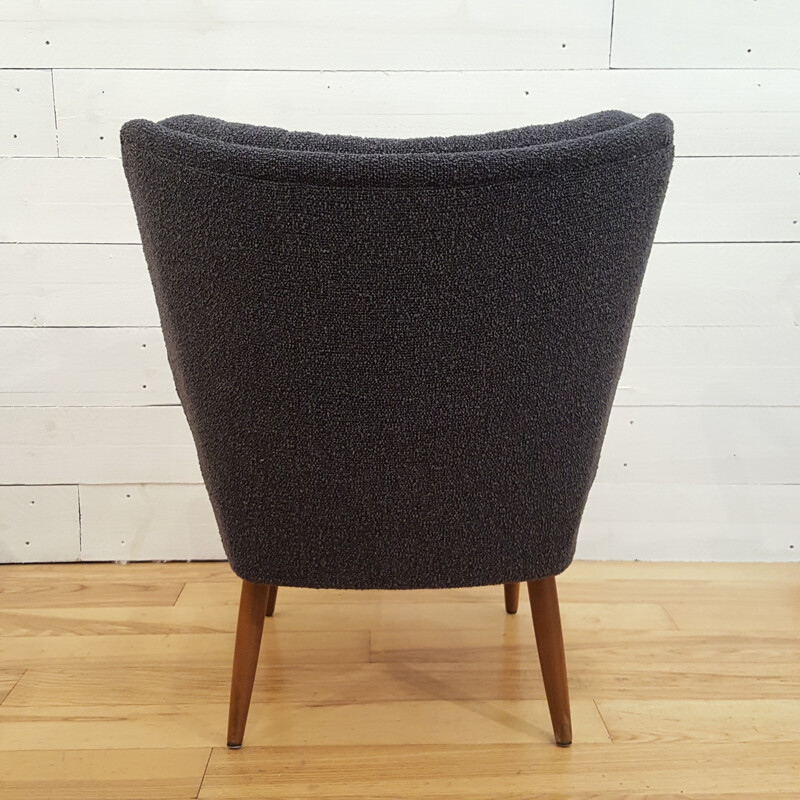 Pair of Scandinavian grey fabric and light wood armchairs - 1960s