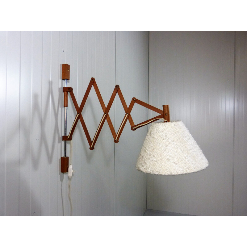 Vintage Teak wooden scissor wall lamp, 1960s