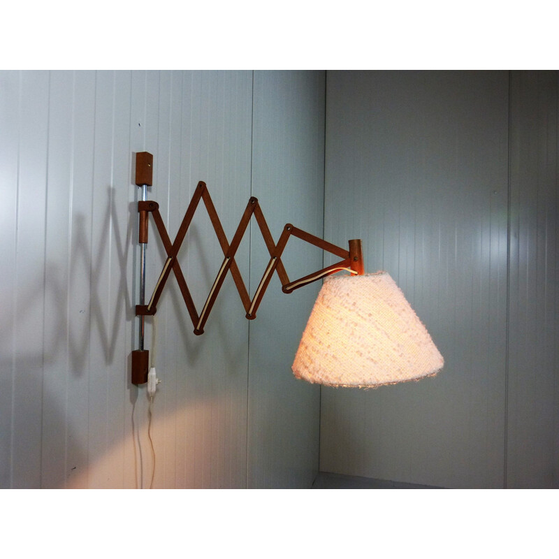 Vintage Teak wooden scissor wall lamp, 1960s