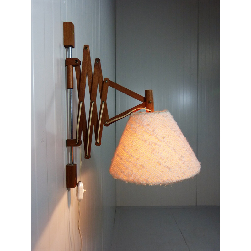 Vintage Teak wooden scissor wall lamp, 1960s