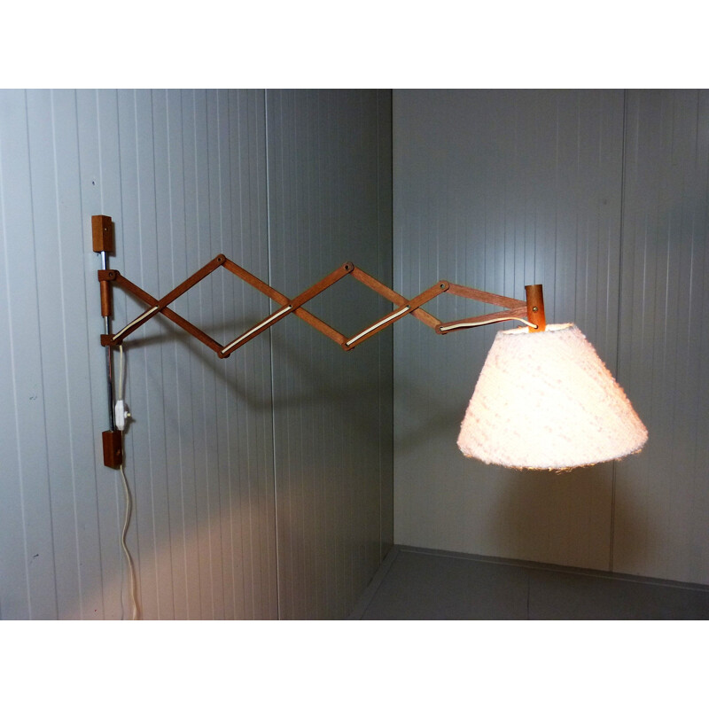 Vintage Teak wooden scissor wall lamp, 1960s