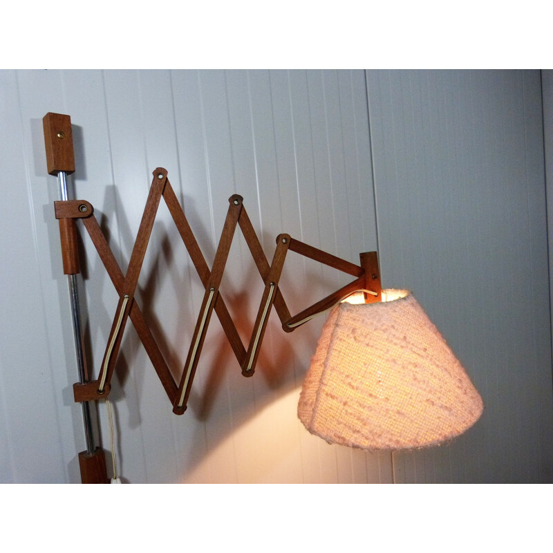 Vintage Teak wooden scissor wall lamp, 1960s