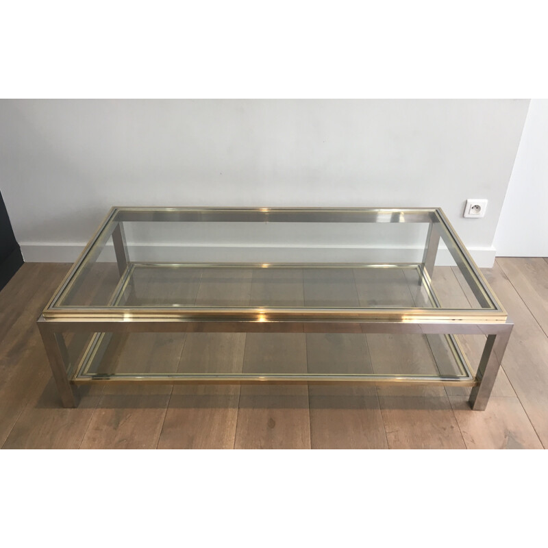 Vintage chrome and brass coffee table, 1970