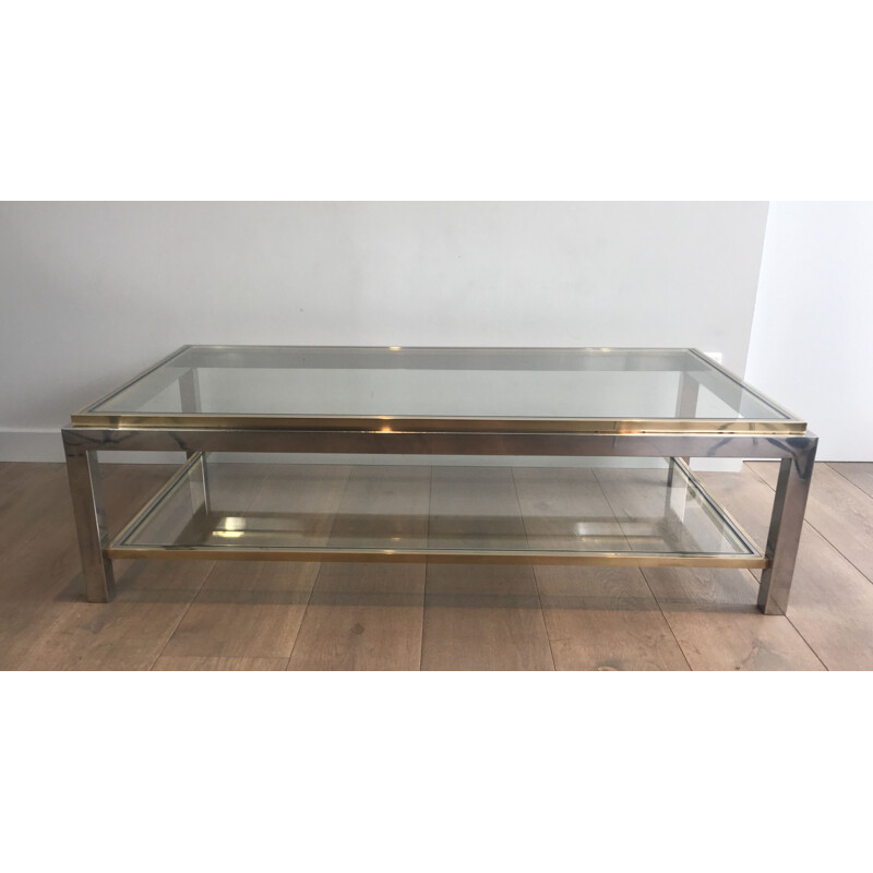 Vintage chrome and brass coffee table, 1970