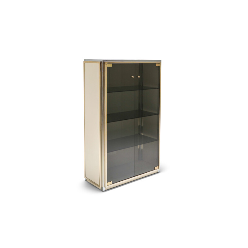 Vintage Brass and Chrome  Vitrine Showcase with Glass Doors -Renato Zevi 1970s