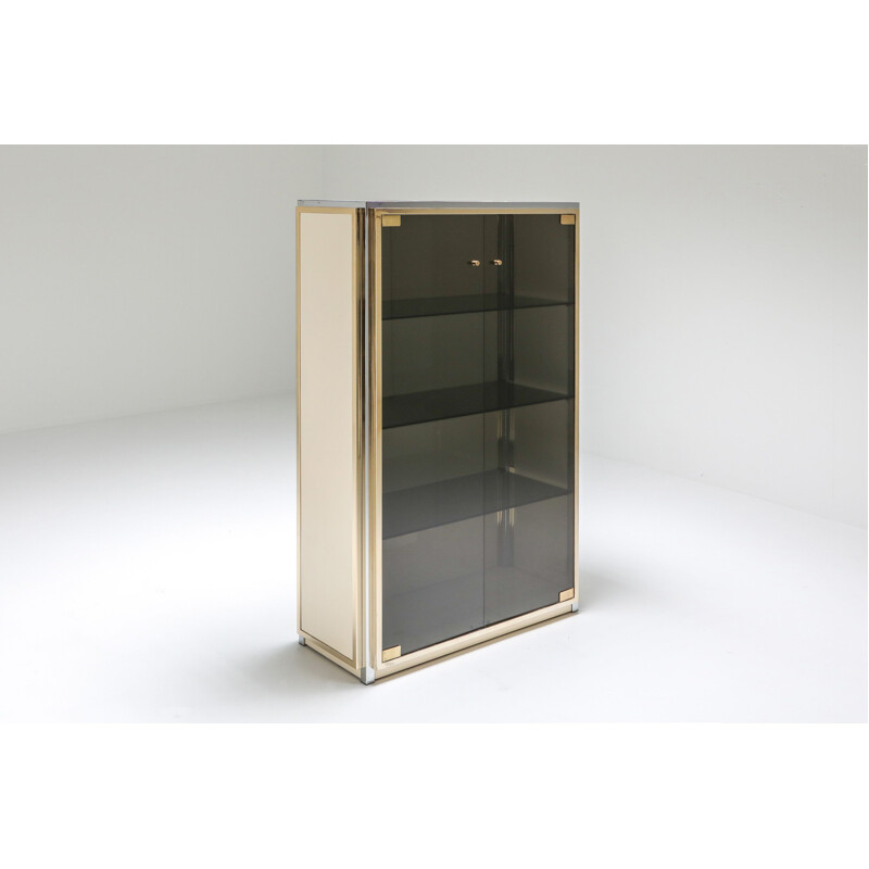 Vintage Brass and Chrome  Vitrine Showcase with Glass Doors -Renato Zevi 1970s