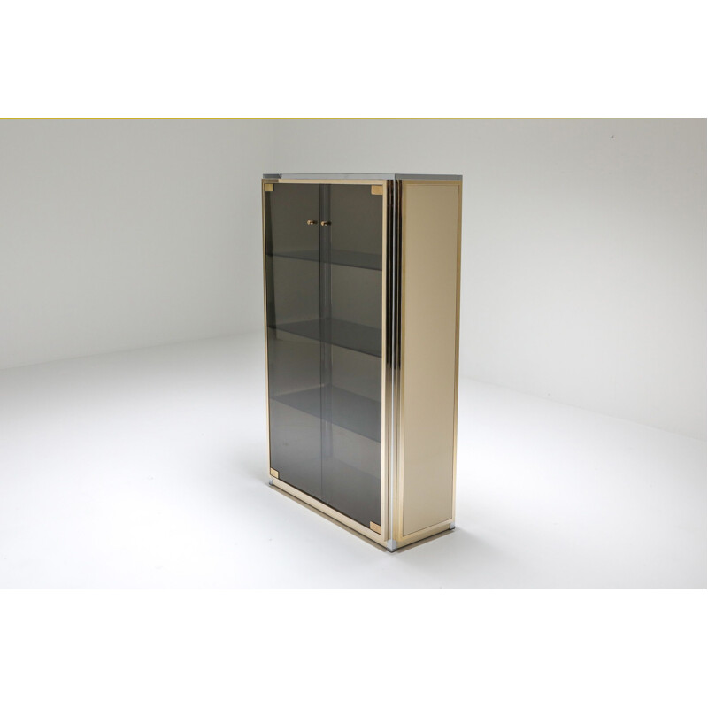 Vintage Brass and Chrome  Vitrine Showcase with Glass Doors -Renato Zevi 1970s