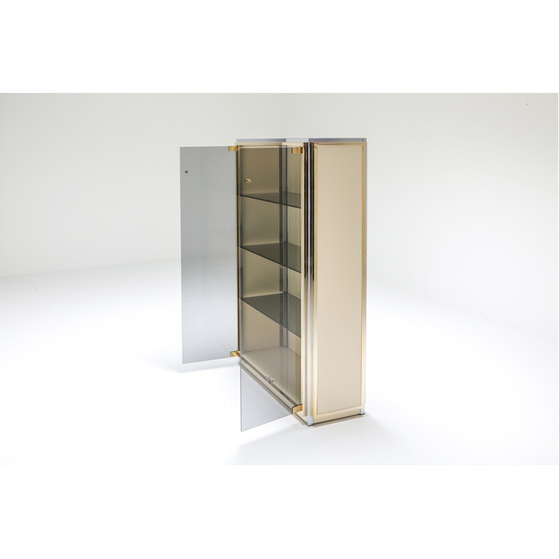 Vintage Brass and Chrome  Vitrine Showcase with Glass Doors -Renato Zevi 1970s