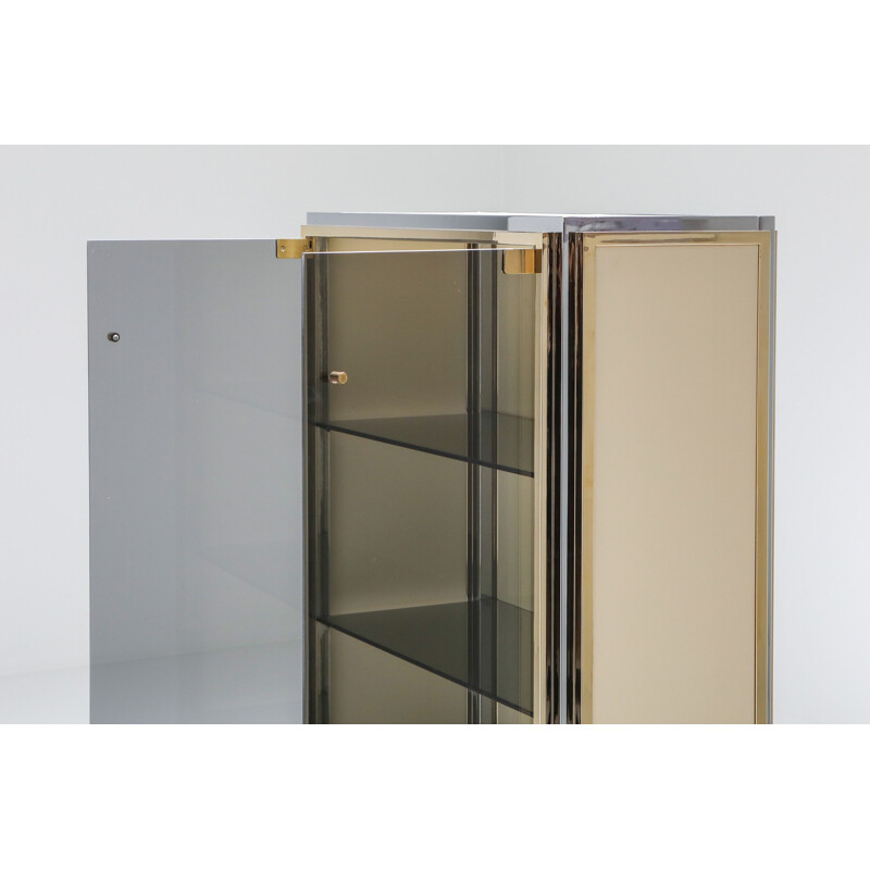 Vintage Brass and Chrome  Vitrine Showcase with Glass Doors -Renato Zevi 1970s