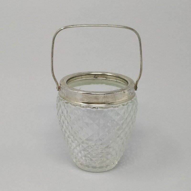 Ensemble de shaker à cocktail et de seau à glace vintage en cristal taillé Italie 1950