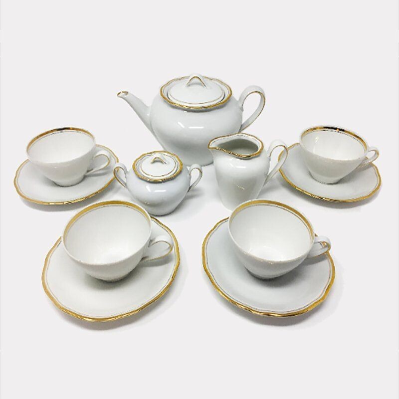 Set of 7 Vintage White Tea Set,  Art Deco German 1930s