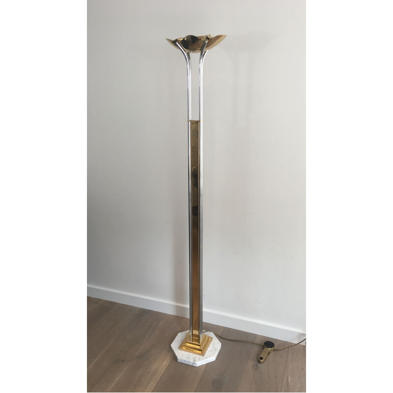 Vintage Floor Lamp in Chrome, Brass and Marble 1970