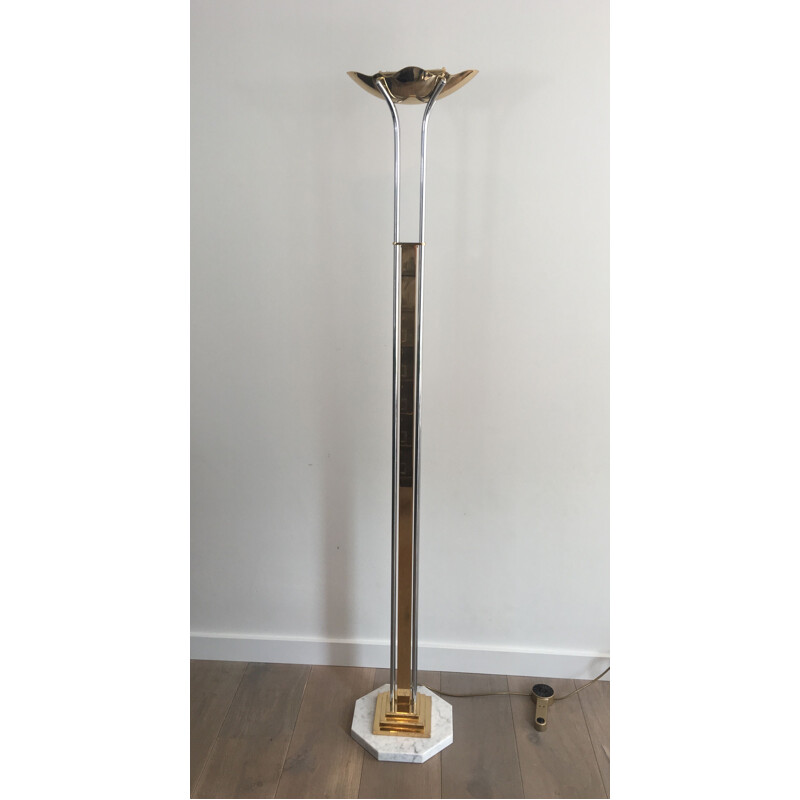 Vintage Floor Lamp in Chrome, Brass and Marble 1970