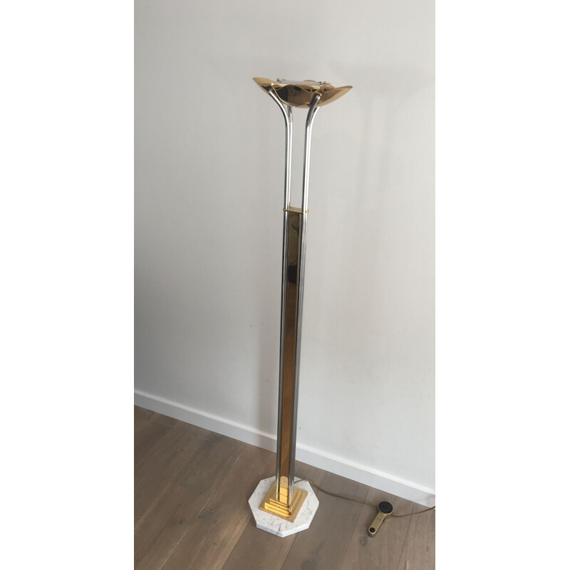 Vintage Floor Lamp in Chrome, Brass and Marble 1970