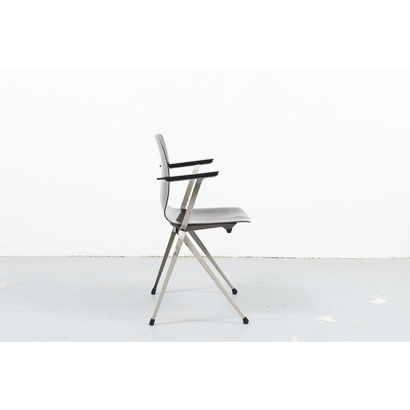 Vintage stacking chairs Ebony armrests Light Grey Galvanitas S20 1960