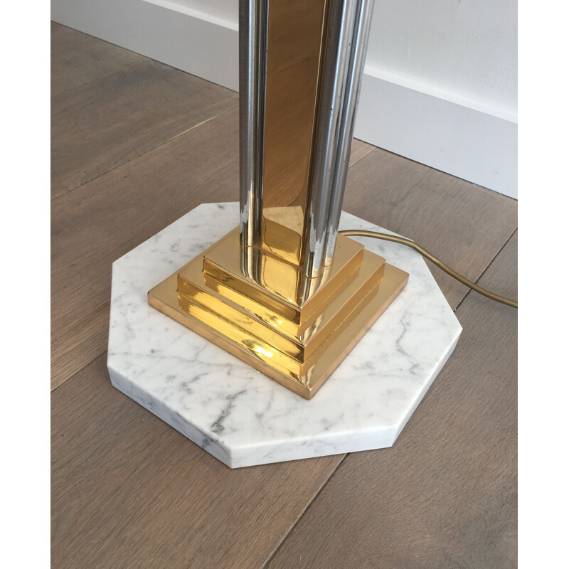 Vintage Floor Lamp in Chrome, Brass and Marble 1970