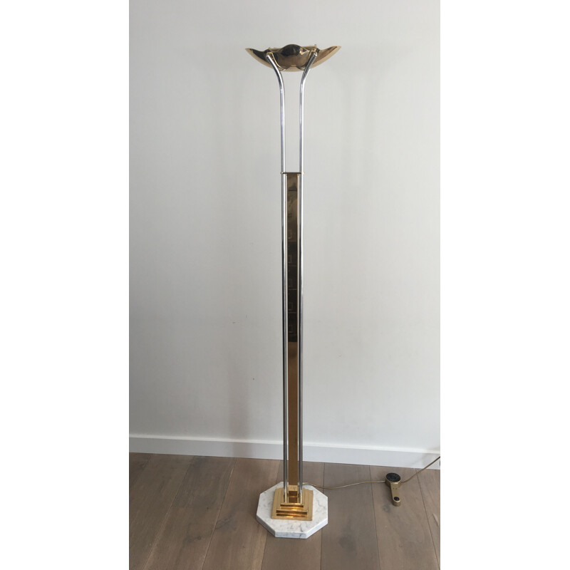 Vintage Floor Lamp in Chrome, Brass and Marble 1970