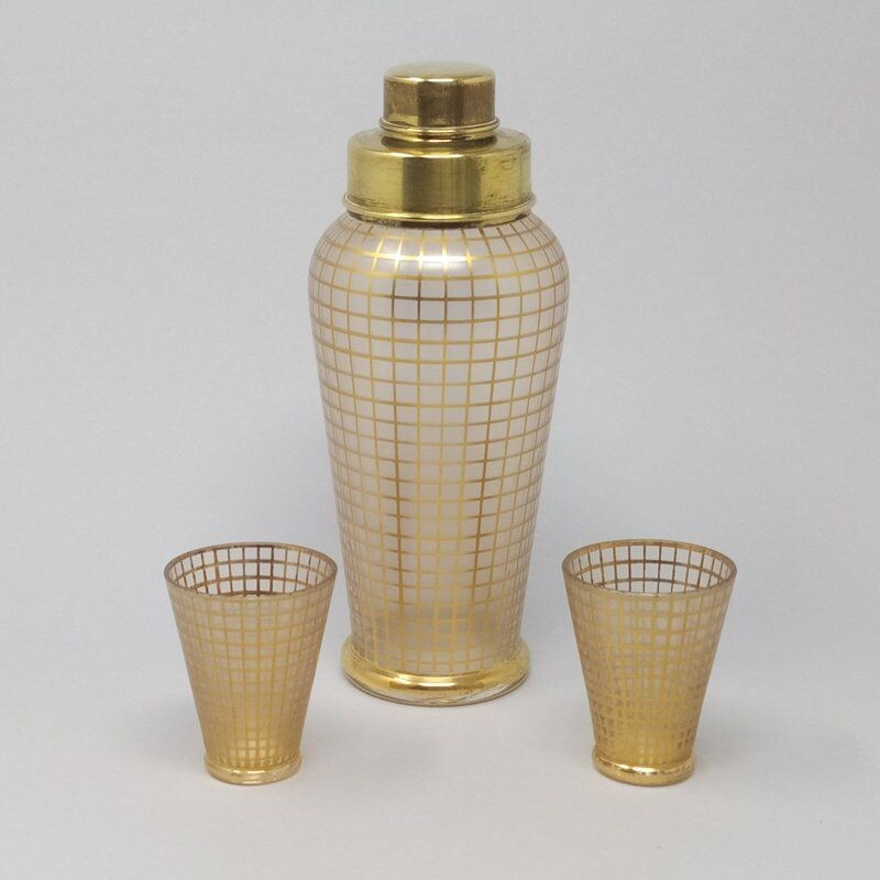 Set de 3 shakers et verres à cocktail vintage en cristal français 1950